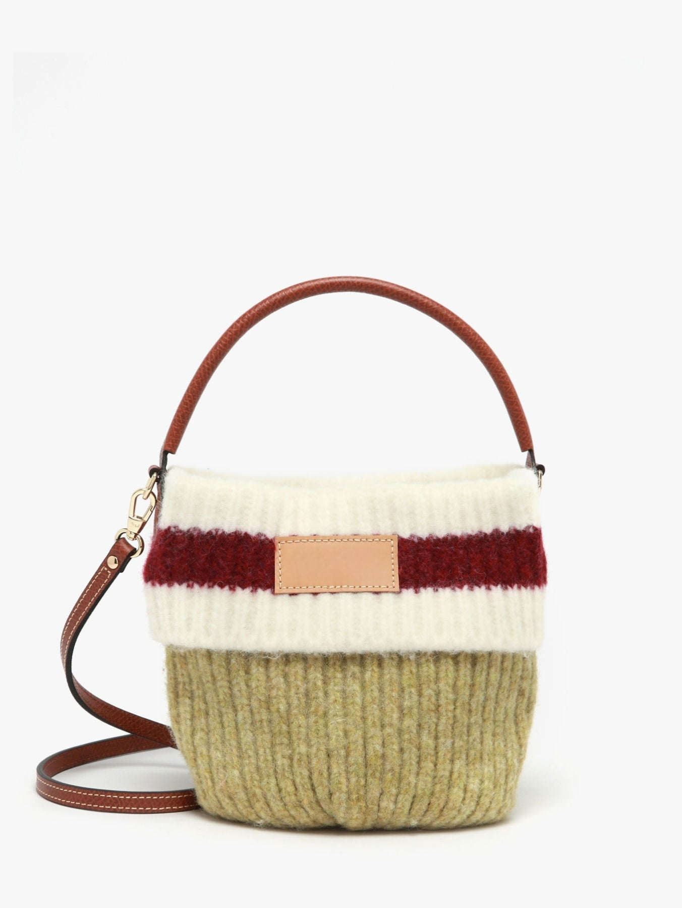 Knit Striped Two-Tone Bucket Bag
