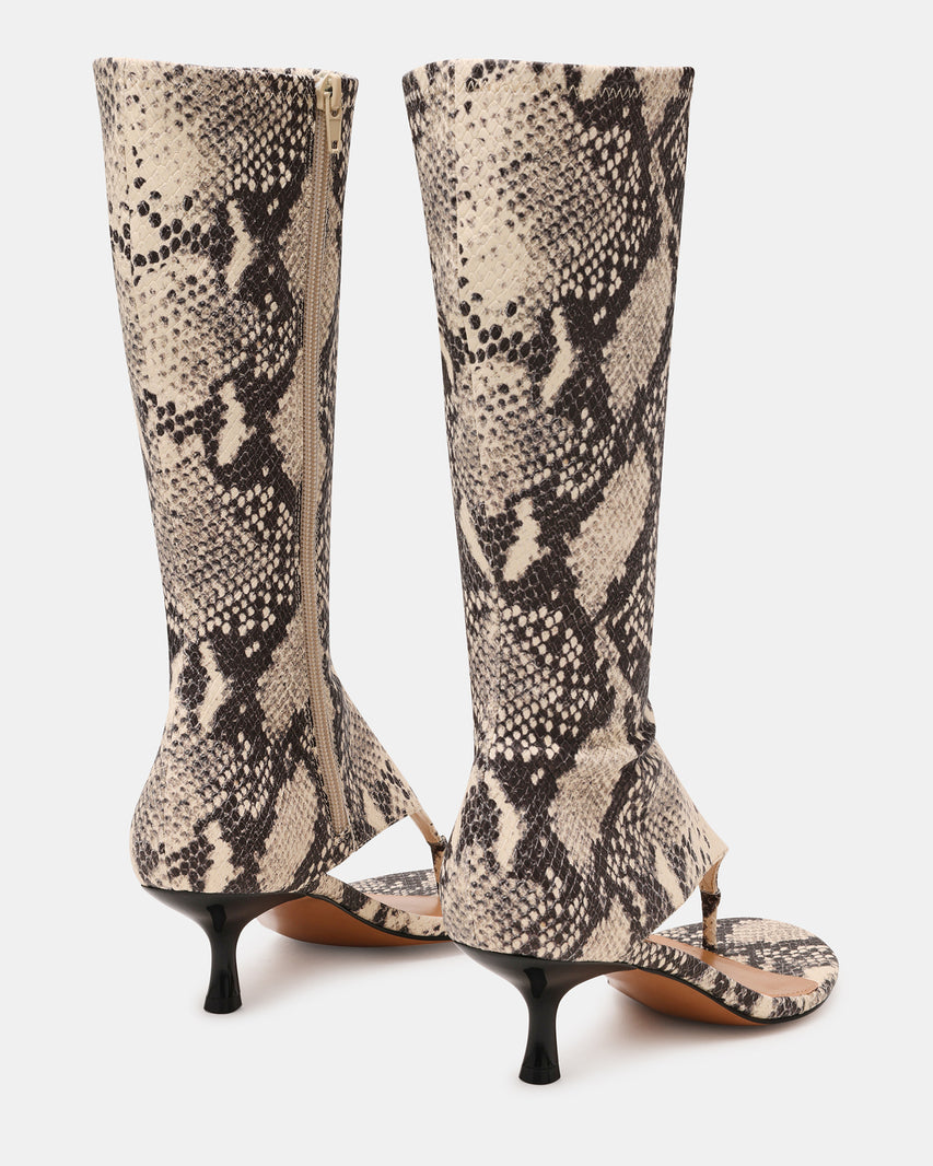 Edgy Snake Print Cut-Out Knee-High Boots