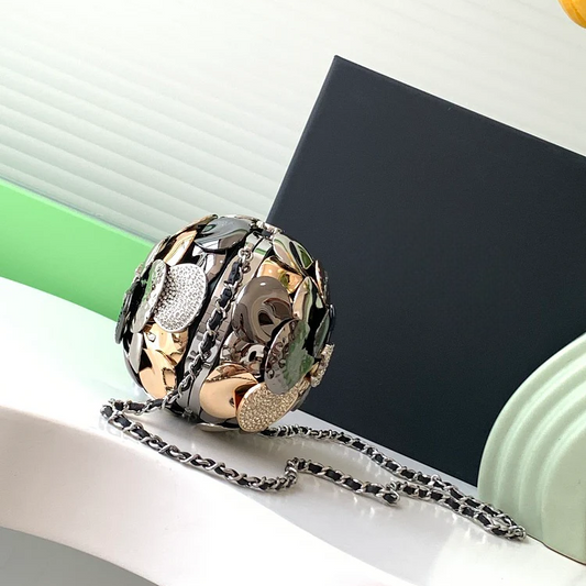 Glossy Mixed-Metal Sphere Statement Bag