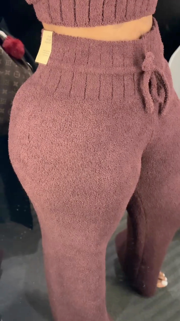 Cozy Plum Fuzzy Knit Loungewear Set