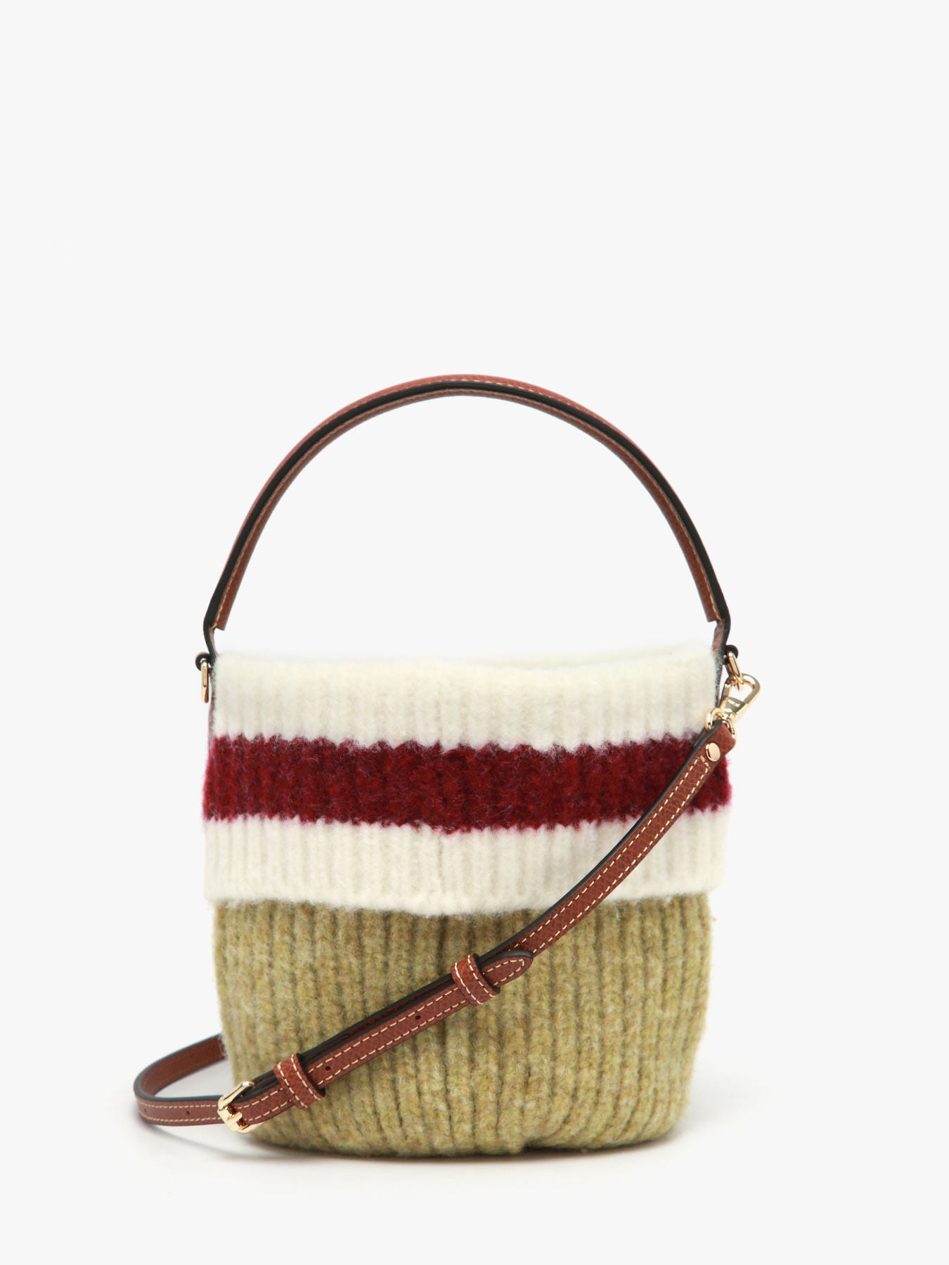 Knit Striped Two-Tone Bucket Bag