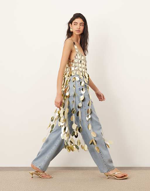 Irregular Sequin Disc Maxi Dress