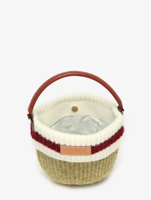 Knit Striped Two-Tone Bucket Bag