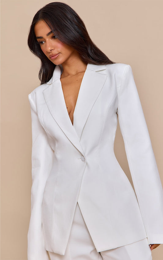 Cinched Waist Open Back Blazer
