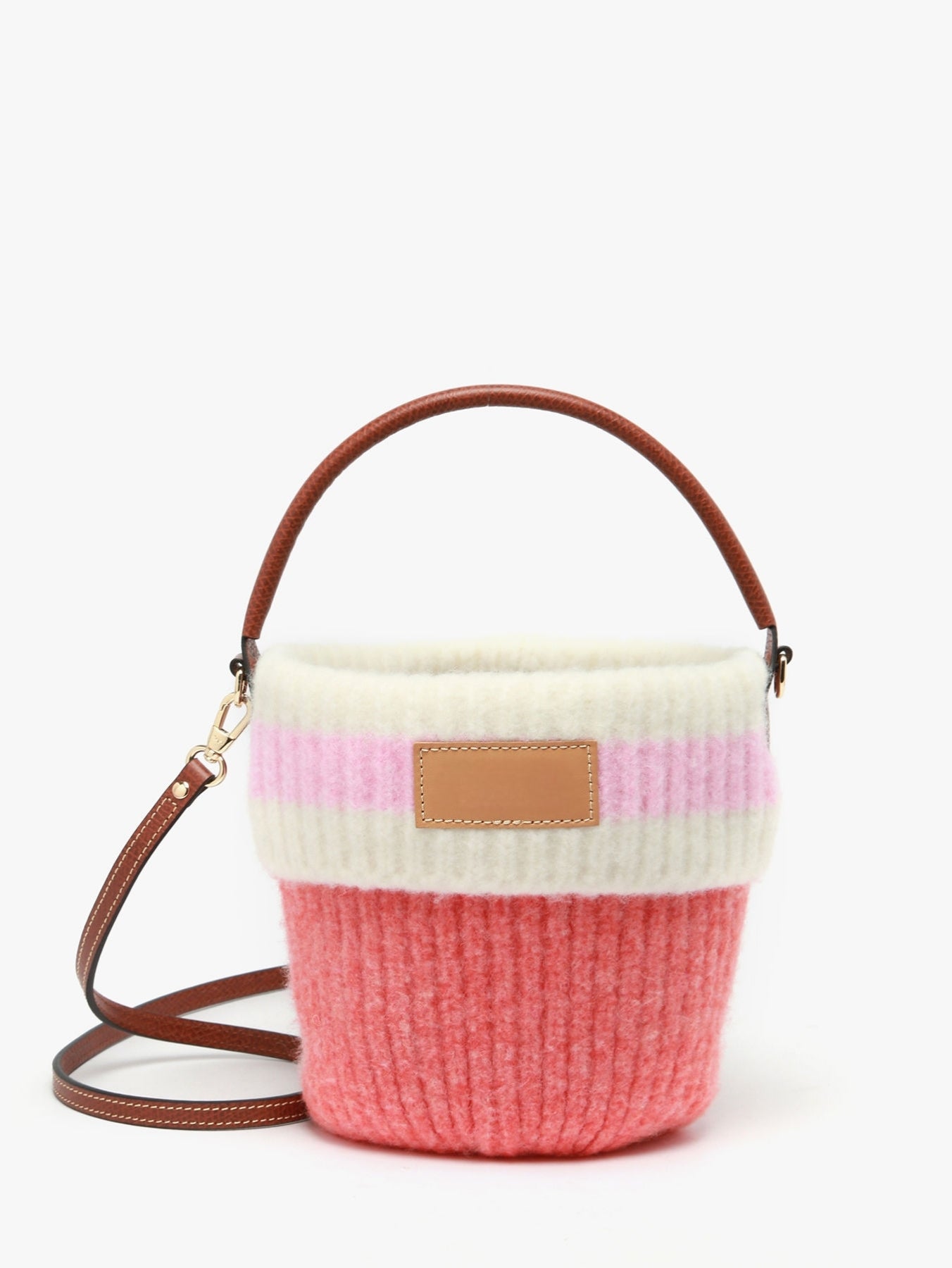Knit Striped Two-Tone Bucket Bag