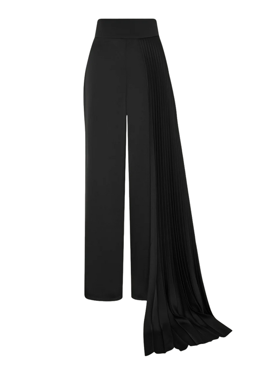 High-Waisted Wide-Leg Pants with Single Side Pleated Drape