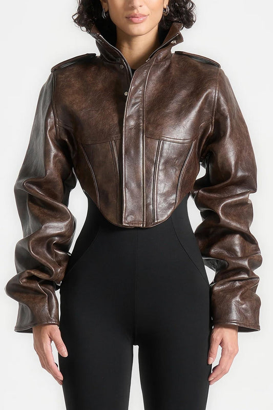 Womens Vintage Leather Corset Jacket