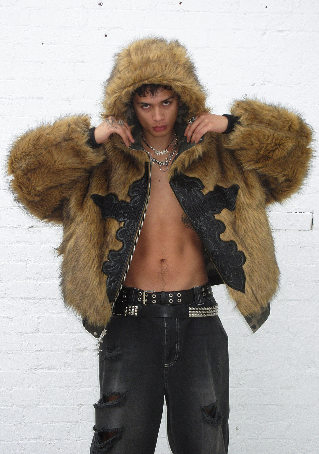 FAUX FUR REVERSIBLE BOMBER JACKET CAMO AND NATURAL