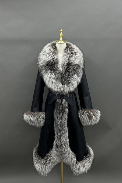Leather Coat with Silver Fox Trim