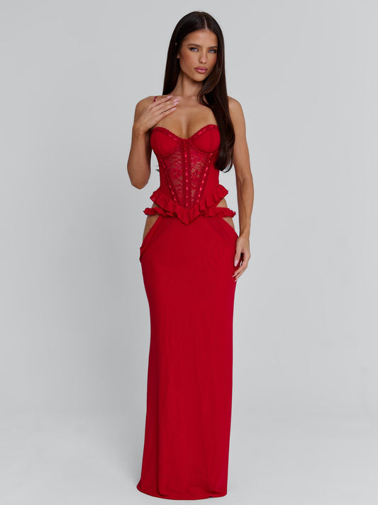 Sleeveless Lace Panel Cutout Bodycon Maxi Dress