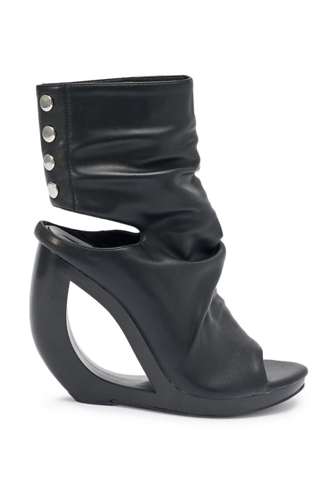 Black Cutout Wedge Ankle Boots