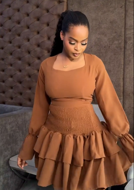 Long Flounce Sleeve Two-Piece with Tiered Ruffle Skirt