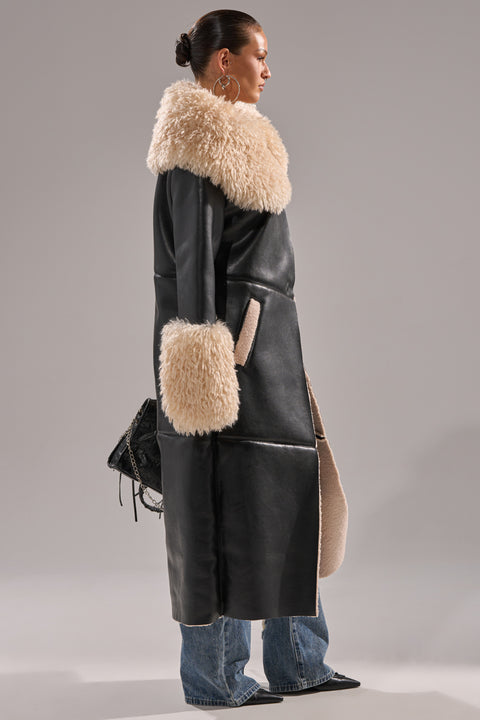 FLUFFY PU TRENCH WITH BONDED SHERPA