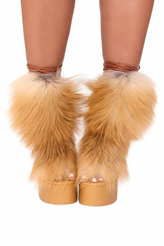 Tan Fur Trim Platform Lace-Up Heels