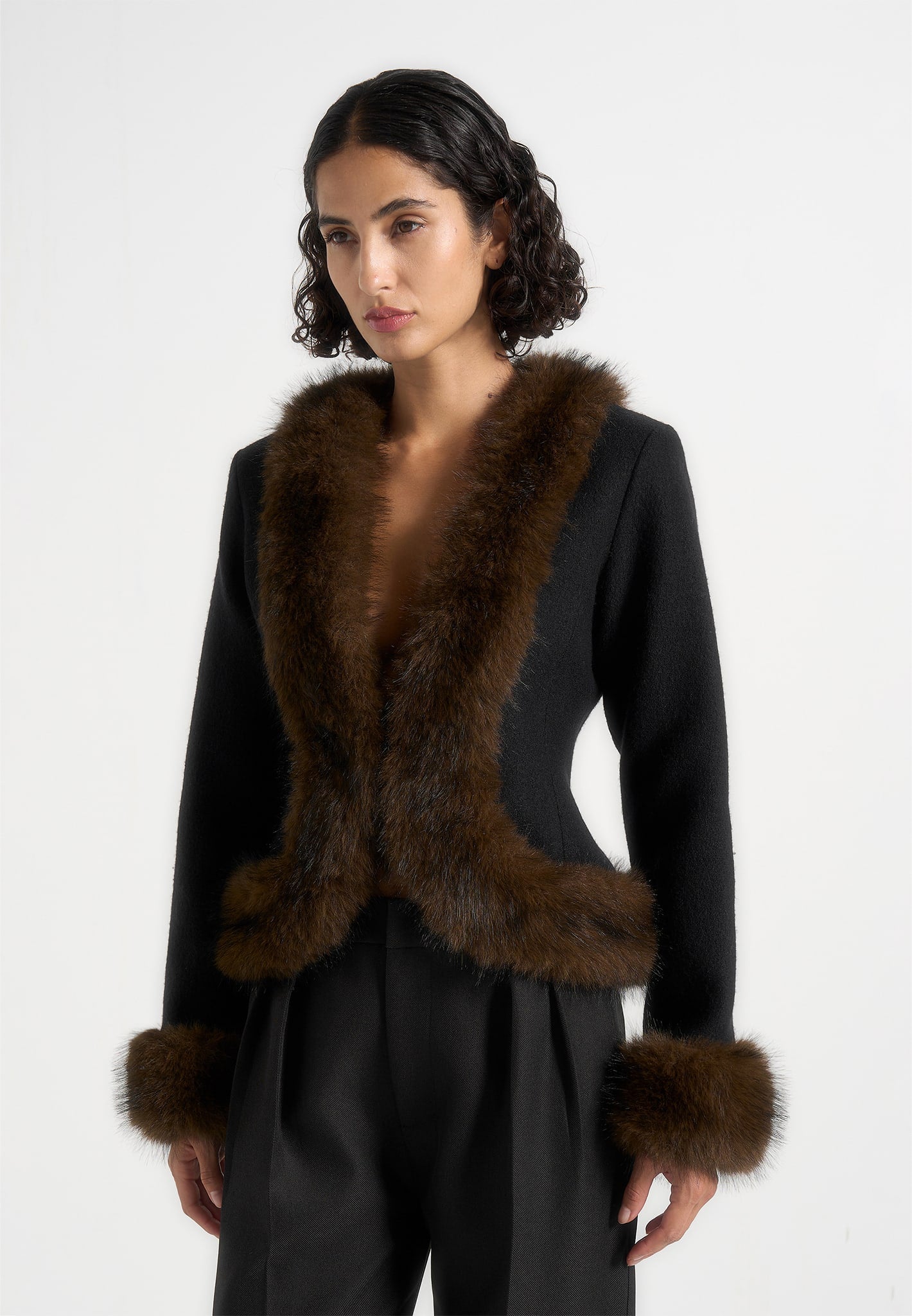 Sculpted Wool & Fur Trim Jacket