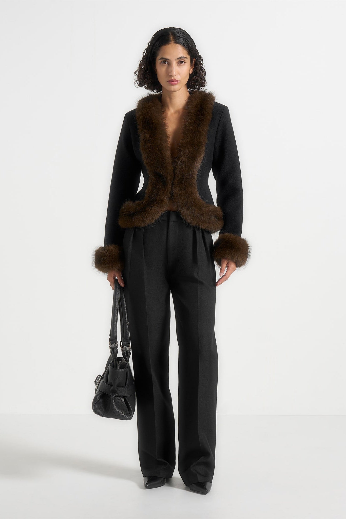 Sculpted Wool & Fur Trim Jacket