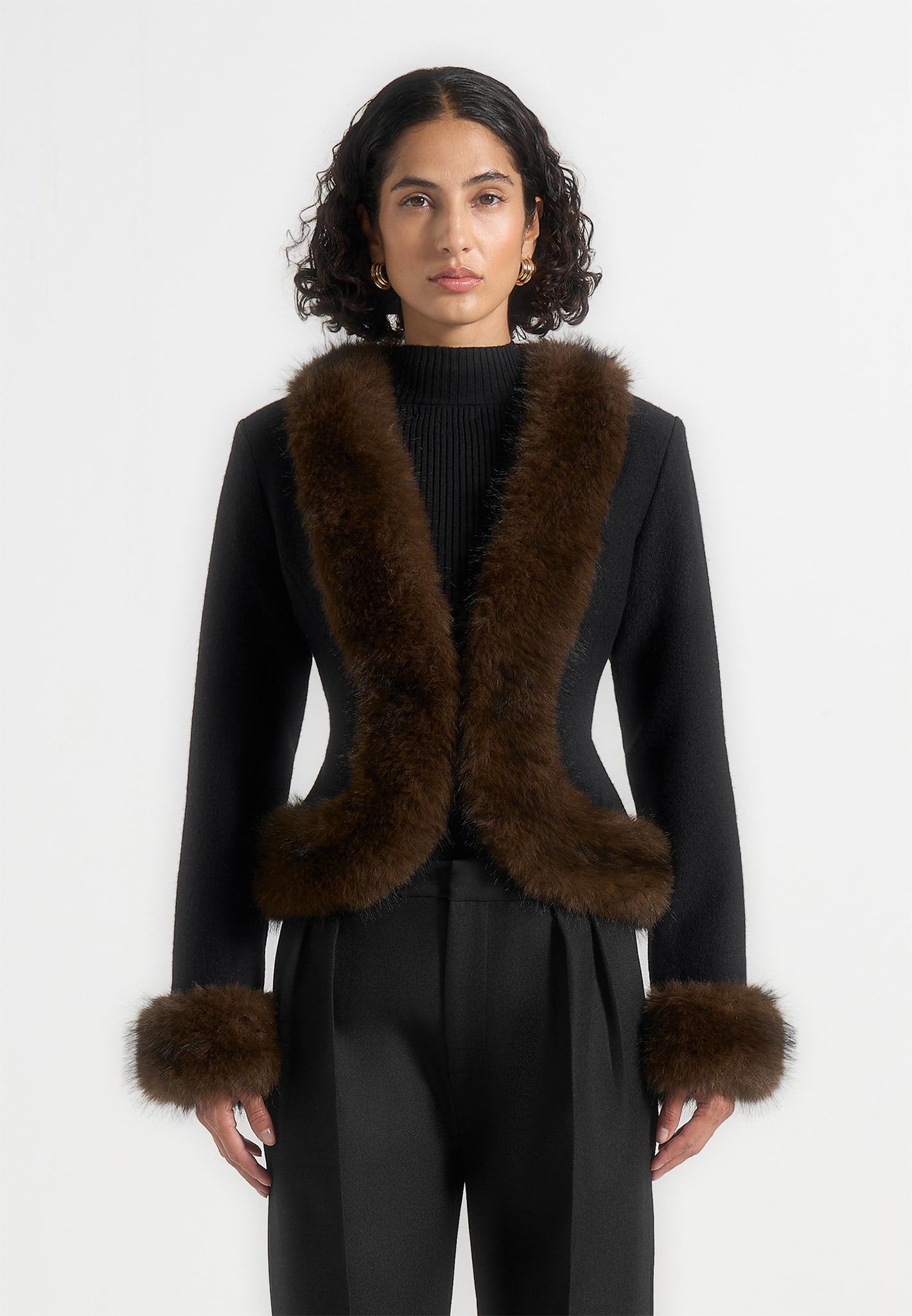Sculpted Wool & Fur Trim Jacket