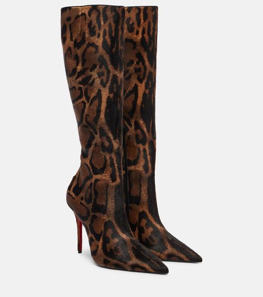 Bold Leopard Print Knee-High Stiletto Boots