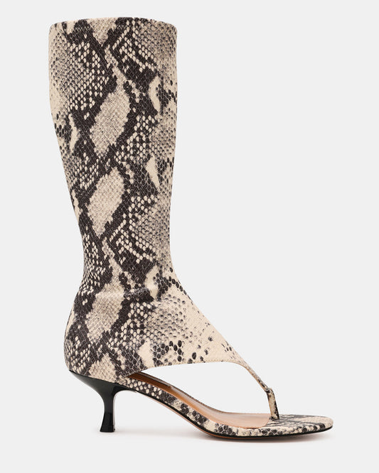 Edgy Snake Print Cut-Out Knee-High Boots