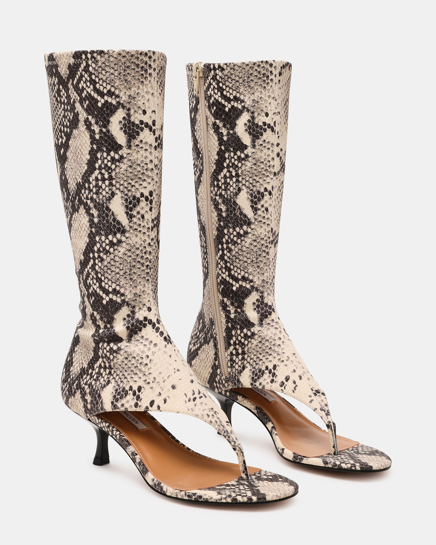 Edgy Snake Print Cut-Out Knee-High Boots