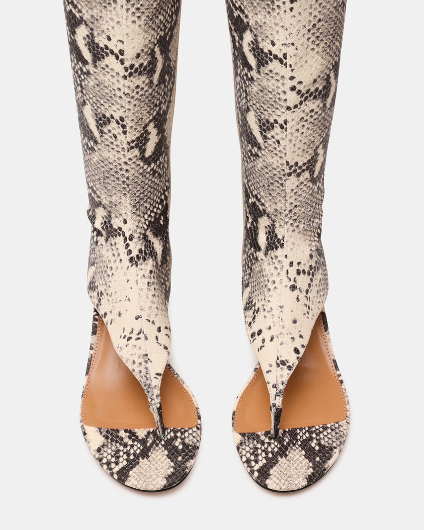 Edgy Snake Print Cut-Out Knee-High Boots