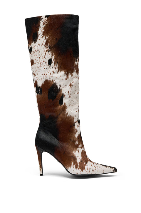 Cow Print Pony Hair Knee-High Stiletto Boots