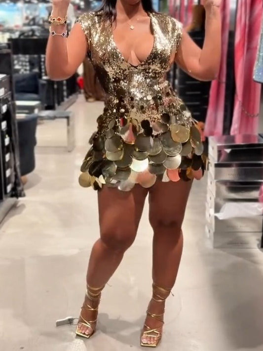 SEQUIN MINI DRESS IN GOLD