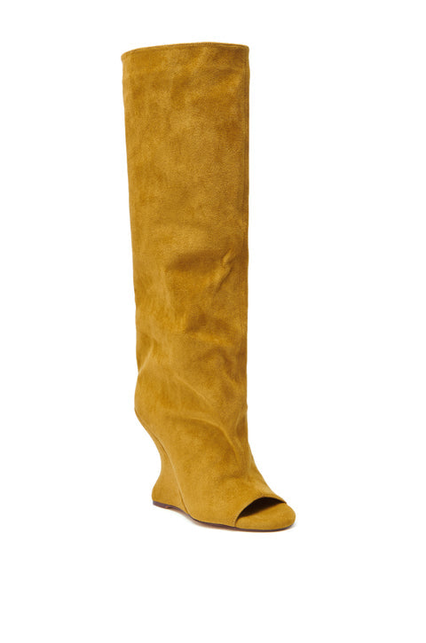 Bold Camel Open-Toe Slouchy Wedge Boots