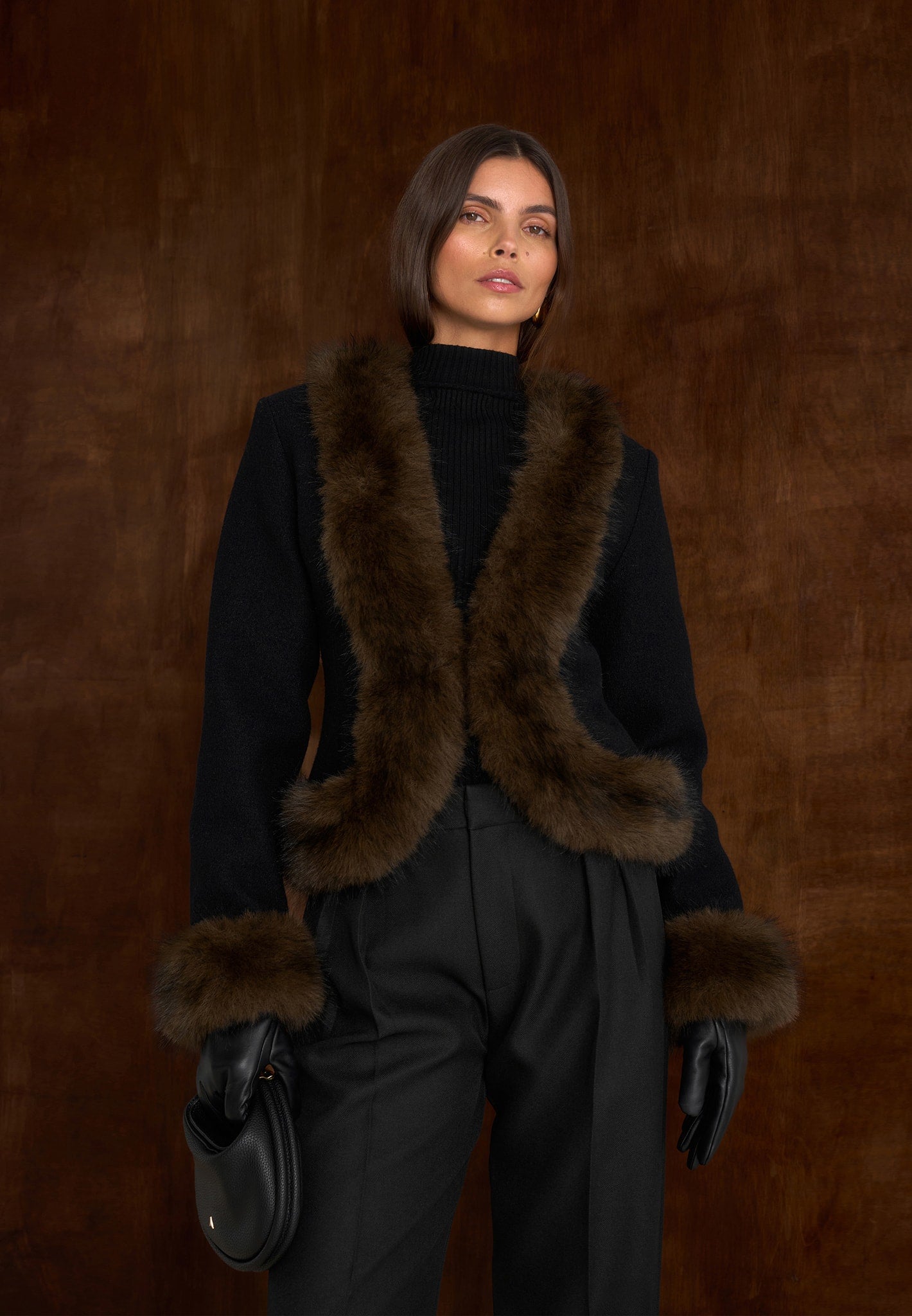 Sculpted Wool & Fur Trim Jacket