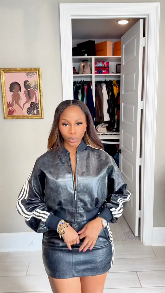 Faux Leather Track Jacket & Mini Skirt Set