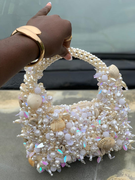Handmade Pearl Beaded Bag Cowrie Shell & Sequin Clutch