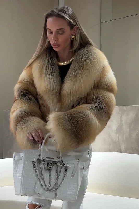 Ombré Beige Fox Fur Cropped Jacket