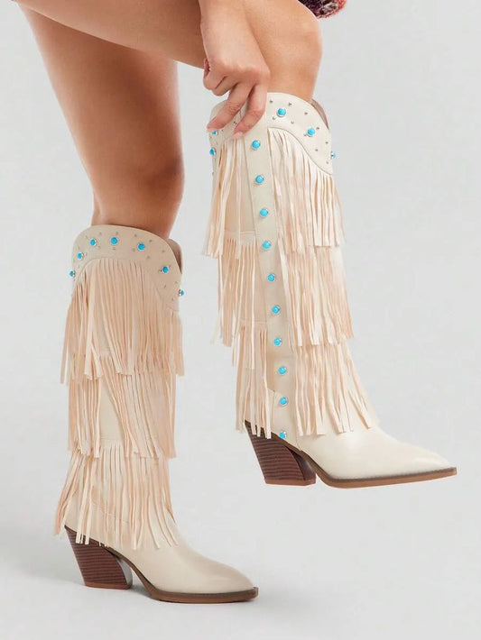 Western boots with fringe and studs