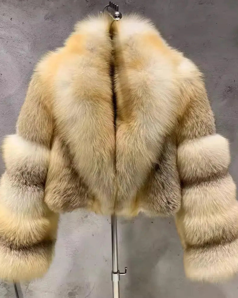 Ombré Beige Fox Fur Cropped Jacket