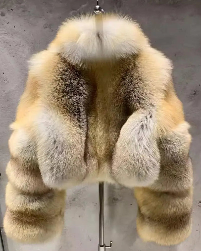 Ombré Beige Fox Fur Cropped Jacket
